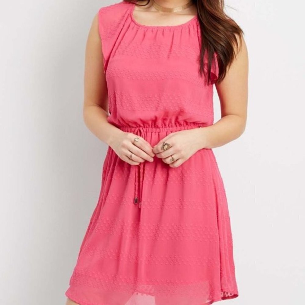 Maurices Pink Swiss Dot Cap Sleeve Dress Midi XS